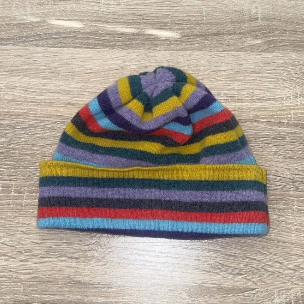 WoolOvers 100% Pure New Wool Stripe Multicolored Beanie Hat‎